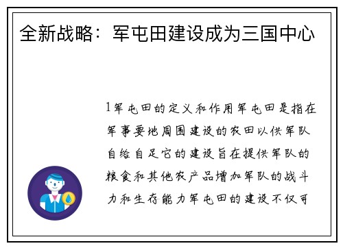 全新战略：军屯田建设成为三国中心
