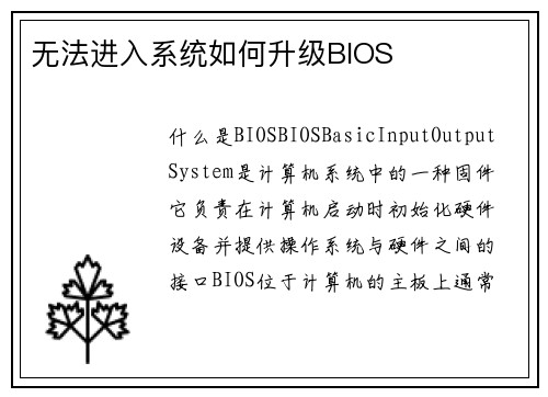 无法进入系统如何升级BIOS